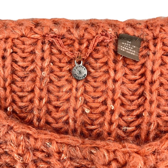 Anthropologie Knitted & Knotted Size Medium Sequined Open Knit Peach Sweater - Picture 6 of 8